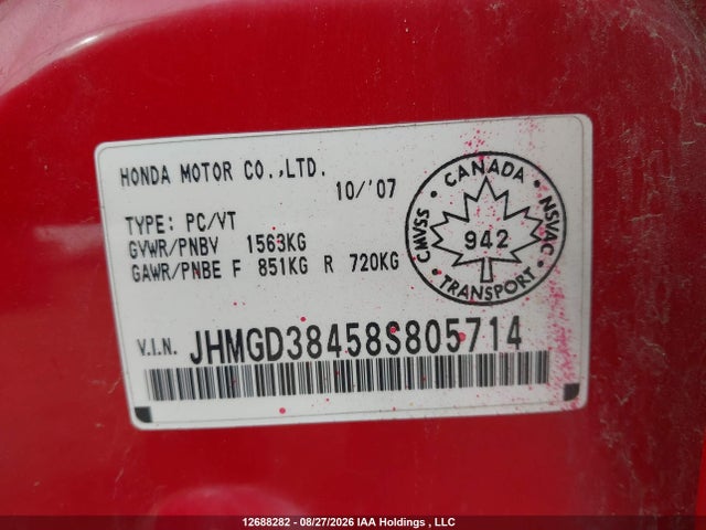 Продажа на аукционе авто 2008 Honda Fit, vin: JHMGD38458S805714, номер лота: 12688282