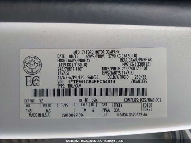 1FTEW1C84FFC54814 Ford F-150 Xlt