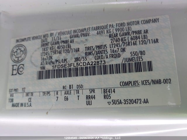 Продажа на аукционе авто 2012 Ford E-350 Cutaway, vin: 1FDSE3FL5CDA22873, номер лота: 12584545