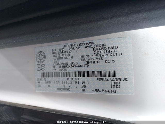Продаж на аукціоні авто 2025 Ford Transit T-250, vin: 1FTBR2X84SKA81470, номер лоту: 12688321