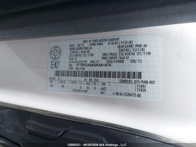 Продаж на аукціоні авто 2025 Ford Transit T-250, vin: 1FTBR2X84SKA81470, номер лоту: 12688321