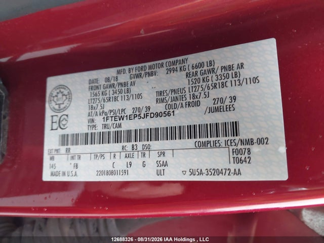 1FTEW1EP5JFD90561 Ford F-150 Xlt