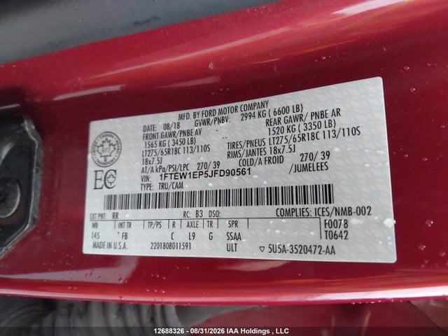 1FTEW1EP5JFD90561 Ford F-150 Xlt