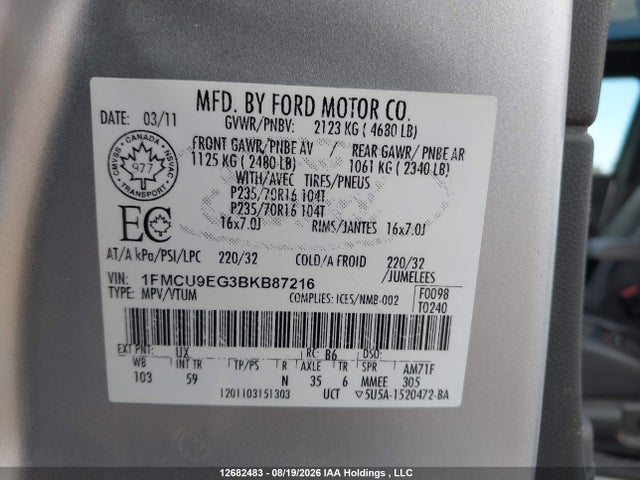 Продажа на аукционе авто 2011 Ford Escape Limited, vin: 1FMCU9EG3BKB87216, номер лота: 12682483