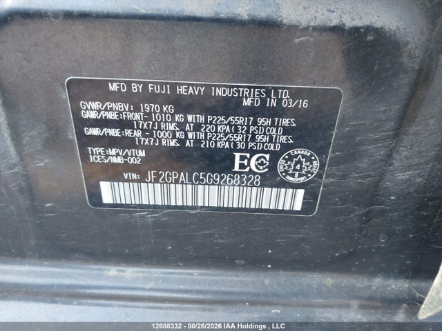 Продаж на аукціоні авто 2016 Subaru Crosstrek Limited, vin: JF2GPALC5G9268328, номер лоту: 12688332
