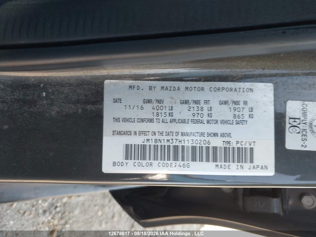 Aukcja sprzedaży 2017 Mazda Mazda3 Gt, vin: JM1BN1M37H1130206, numer aukcji: 12678617