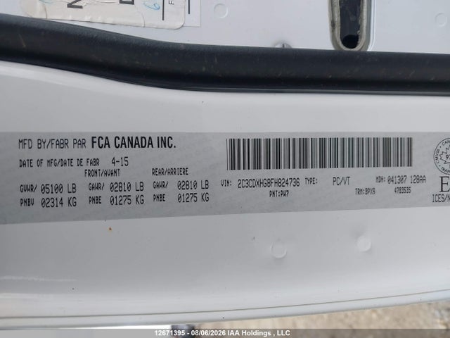 Dodge Charger Sxt 2015 2C3CDXHG8FH824736 Image 9