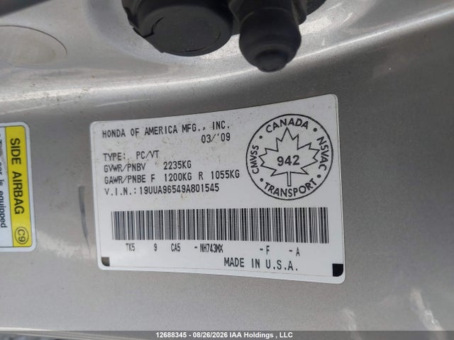 Продажа на аукционе авто 2009 Acura Tl, vin: 19UUA96549A801545, номер лота: 12688345