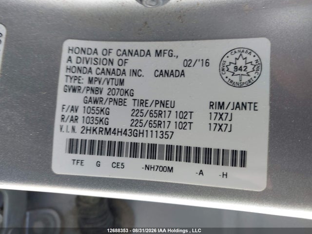 2HKRM4H43GH111357 Honda CR-V SE