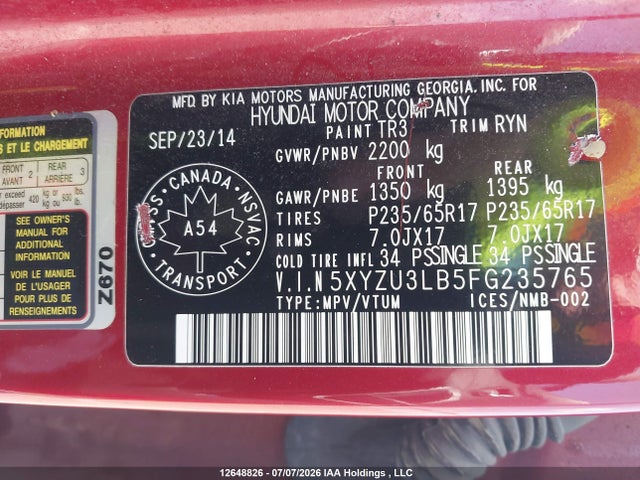 5XYZU3LB5FG235765 Hyundai Santa Fe Sport 2.4 Premium