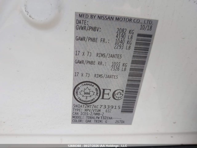 Nissan ROGUE S/SV 2019 5N1AT2MT7KC733915 Image 9