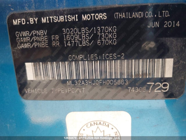 Mitsubishi MIRAGE ES 2015 ML32A3HJ0FH005863 Image 9