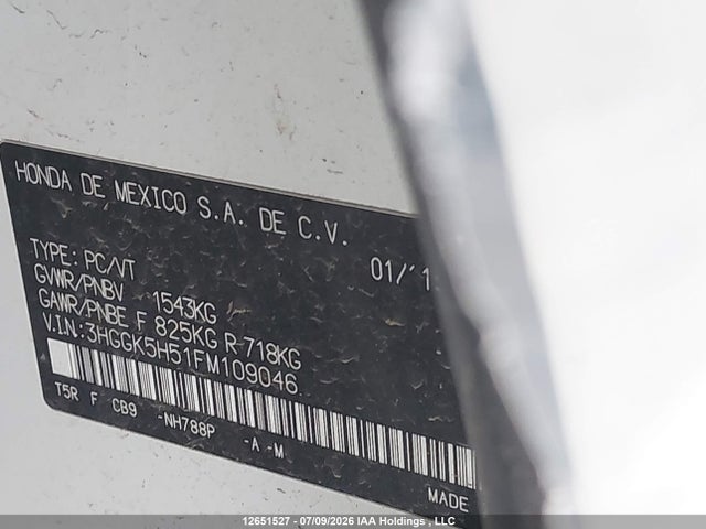 3HGGK5H51FM109046 Honda FIT LX