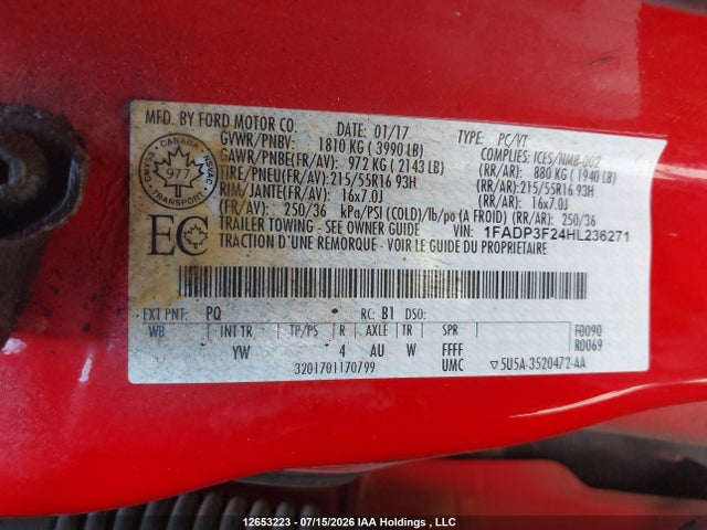 Ford FOCUS SE 2017 1FADP3F24HL236271 Image 9
