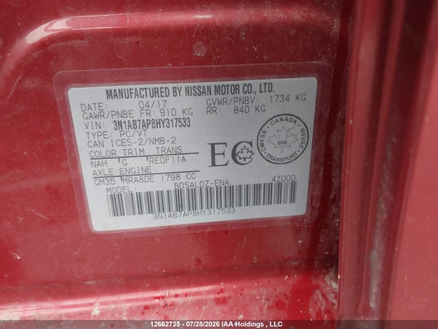 3N1AB7AP8HY317533 Nissan Sentra 1.8 S/1.8 Sl/1.8 Sv