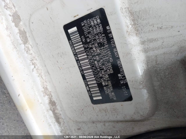 Aukcja sprzedaży 2012 Subaru Impreza 2.0i Touring Package, vin: JF1GPAC61CH207010, numer aukcji: 12673521