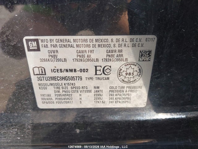 GMC Sierra 1500 Sle 2017 3GTU2MEC8HG505779 Image 9