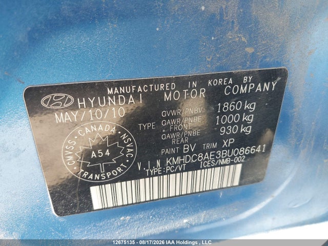 2011 Hyundai Elantra Touring Gls მანქანა იყიდება აუქციონზე, vin: KMHDC8AE3BU086641, აუქციონის ნომერი: 12675135