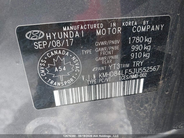 KMHD84LF5JU552567 Hyundai ELANTRA GL