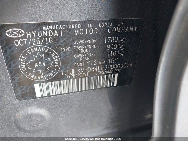 KMHD84LF3HU309074 Hyundai ELANTRA GL