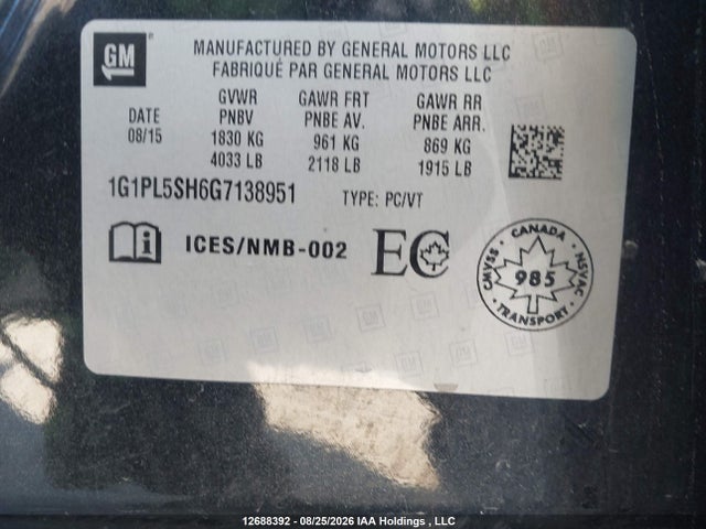1G1PL5SH6G7138951 Chevrolet Cruze Limited Ls