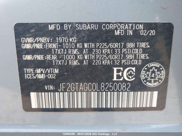 Subaru Crosstrek Premium 2020 JF2GTAGC0L8250082 Image 19
