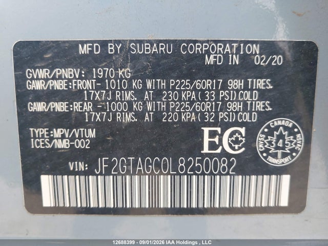 Subaru Crosstrek Premium 2020 JF2GTAGC0L8250082 Image 9