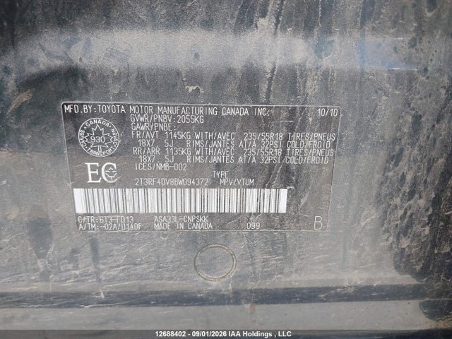 Aukcja sprzedaży 2011 Toyota Rav4 Sport, vin: 2T3RF4DV8BW094372, numer aukcji: 12688402