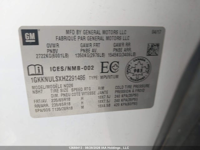 GMC Acadia Slt-1 2017 1GKKNULSXHZ291486 Image 9