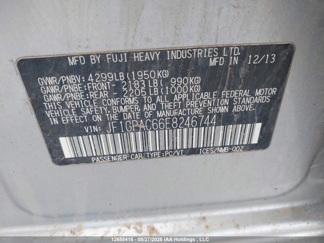 Aukcja sprzedaży 2014 Subaru Impreza 2.0i Touring Package, vin: JF1GPAC66E8246744, numer aukcji: 12688416