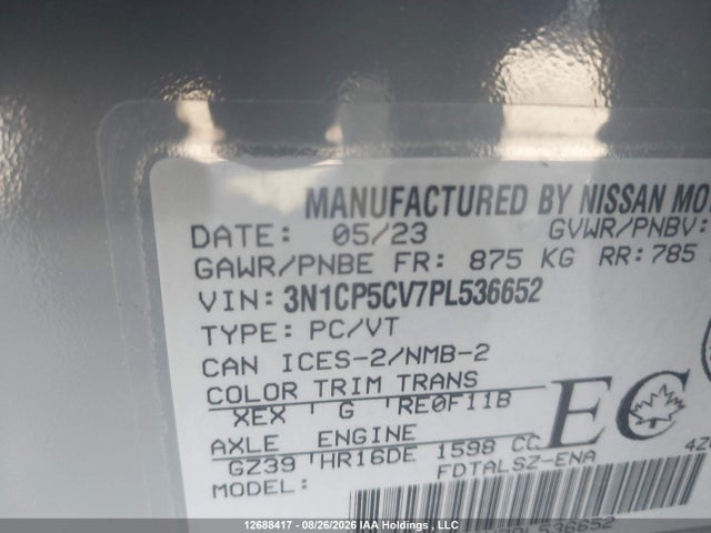 Aukcja sprzedaży 2023 Nissan Kicks Sv, vin: 3N1CP5CV7PL536652, numer aukcji: 12688417