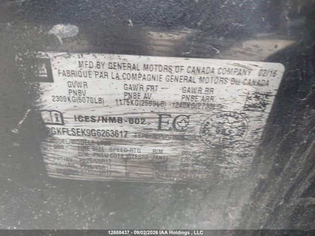 Aukcja sprzedaży 2016 Gmc Terrain Sle-1, vin: 2GKFLSEK9G6263617, numer aukcji: 12688437