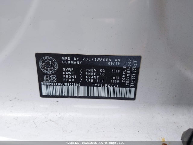 Продаж на аукціоні авто 2020 Volkswagen E-golf Comfortline, vin: WVWPR7AU5LW902594, номер лоту: 12688439