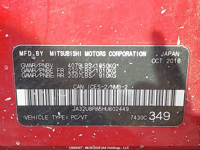 JA32U8FW5HU602449 Mitsubishi LANCER GTS