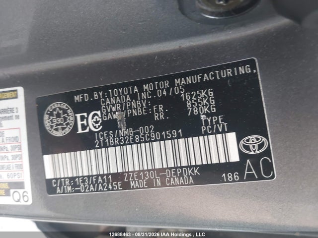 Aukcja sprzedaży 2005 Toyota Corolla Ce/le/sport, vin: 2T1BR32E85C901591, numer aukcji: 12688463