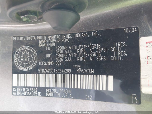 Продажа на аукционе авто 2005 Toyota Sienna Le V6, vin: 5TDZA23C45S244289, номер лота: 12688468