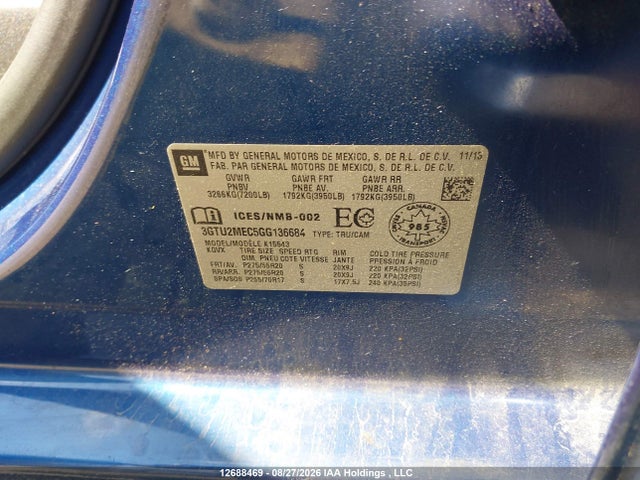Aukcja sprzedaży 2016 Gmc Sierra 1500 Sle, vin: 3GTU2MEC5GG136684, numer aukcji: 12688469