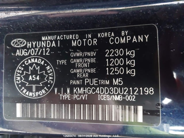 Aukcja sprzedaży 2013 Hyundai Genesis, vin: KMHGC4DD3DU212198, numer aukcji: 12688474
