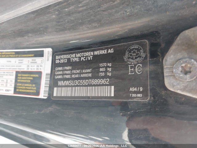 Продажа на аукционе авто 2013 Mini Cooper, vin: WMWSU3C55DT689962, номер лота: 12688477