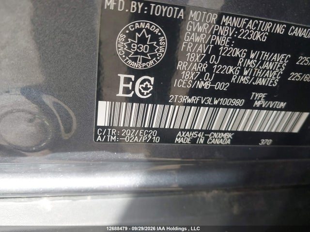 Продажа на аукционе авто 2020 Toyota Rav4 Hybrid Xse, vin: 2T3RWRFV3LW100980, номер лота: 12688479