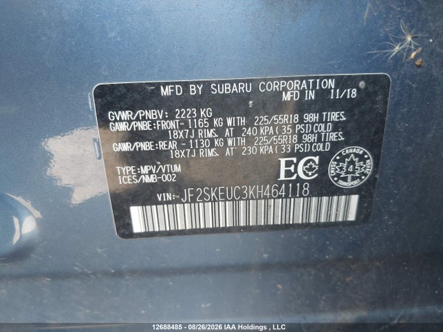 12688485 :رقم المزاد ، JF2SKEUC3KH464118 vin ، 2019 Subaru Forester Limited مزاد بيع