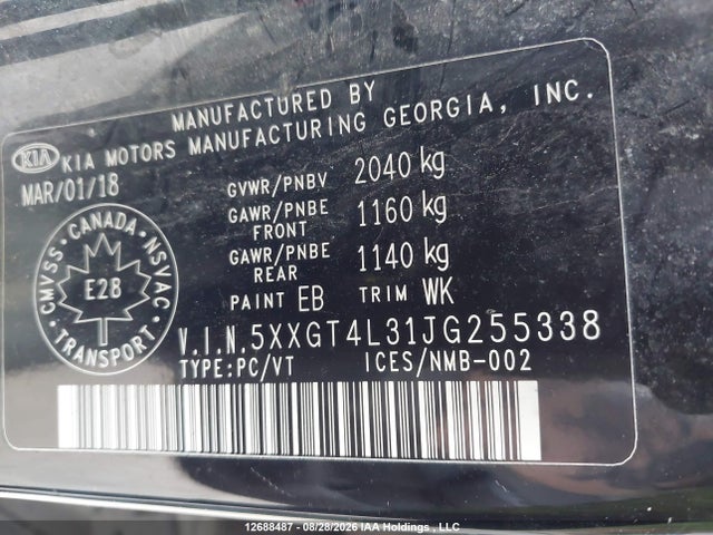 2018 Kia Optima Lx/s მანქანა იყიდება აუქციონზე, vin: 5XXGT4L31JG255338, აუქციონის ნომერი: 12688487
