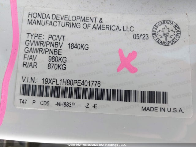 19XFL1H80PE401776 Honda Civic Sport/sport Touring/sport-b