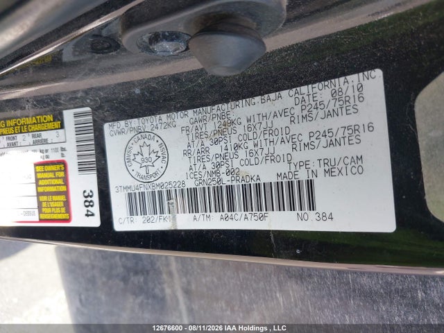 2011 Toyota Tacoma V6 მანქანა იყიდება აუქციონზე, vin: 3TMMU4FNXBM025228, აუქციონის ნომერი: 12676600
