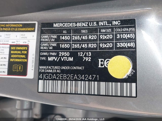 Mercedes-Benz Ml 350 Bluetec 4matic 2014 4JGDA2EB2EA342471 Image 9