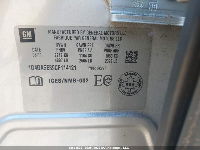 Aukcja sprzedaży 2012 Buick Lacrosse, vin: 1G4GA5E39CF114121, numer aukcji: 12688539