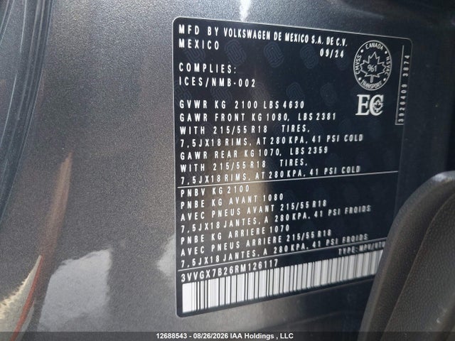 3VVGX7B26RM126117 Volkswagen Taos Trendline