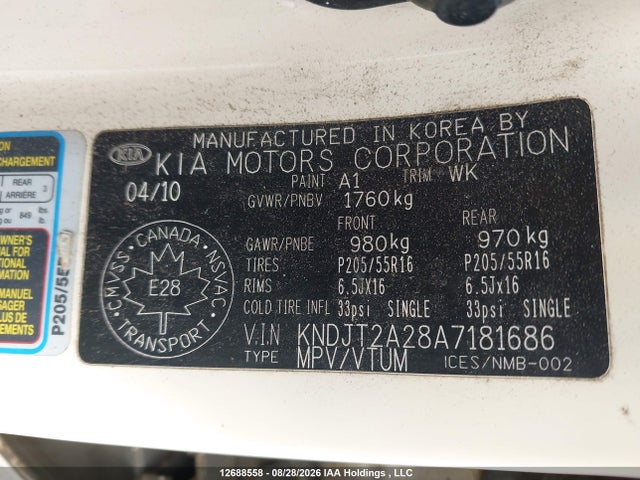 2010 Kia Soul 2.0l 2u/2.0l 4u/2.0l 4u Burner/2.0l 4u Retro/2.0l 4u Sx მანქანა იყიდება აუქციონზე, vin: KNDJT2A28A7181686, აუქციონის ნომერი: 12688558