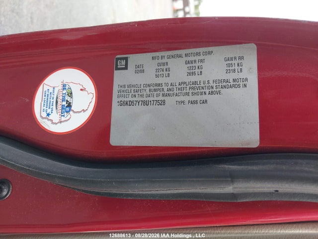 12688613 :رقم المزاد ، 1G6KD57Y78U177528 vin ، 2008 Cadillac Dts مزاد بيع