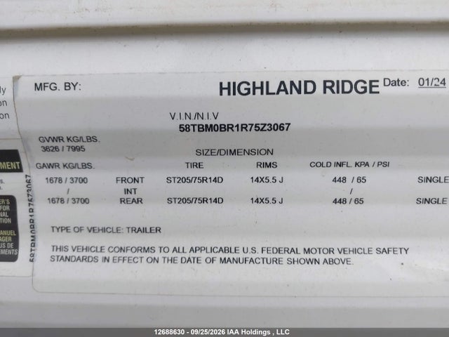 Продажа на аукционе авто 2024 Highland Ridge Rv Open Range M-180bhs, vin: 58TBM0BR1R75Z3067, номер лота: 12688630